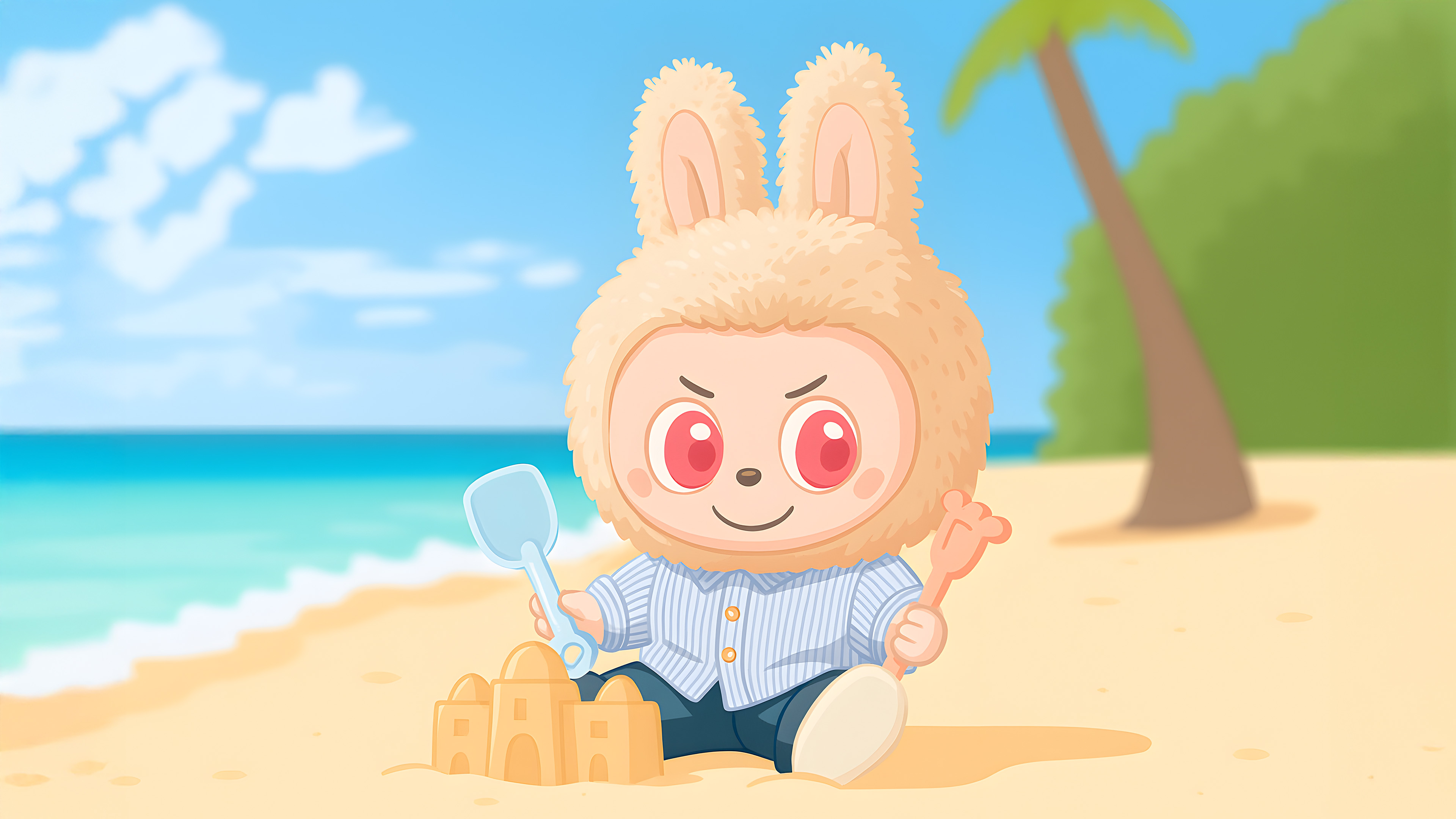 Labubu Beach Day Builder Desktop Wallpaper